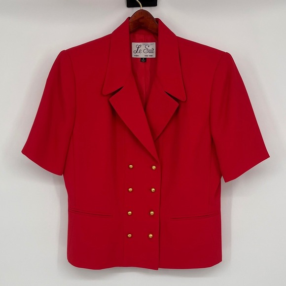 Vintage Y2K Le Suit Women's Blazer Skirt Set Size 8 Red Career Business Office - Picture 2 of 15